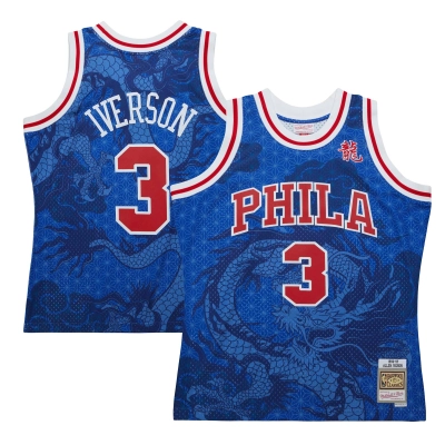 Men's Philadelphia 76ers Allen Iverson Royal 1996/97 Hardwood Classics Asian Heritage 6.0 Swingman Throwback Player Jersey 01