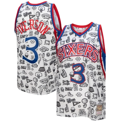 Men's Philadelphia 76ers Allen Iverson White 1996/97 Swingman Jersey 01