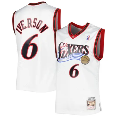 Men's Philadelphia 76ers Allen Iverson White 2001/02 Hardwood Classics Swingman Jersey 01