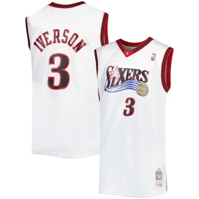 Men's Philadelphia 76ers Allen Iverson White Big & Tall Hardwood Classics 1996/97 Swingman Jersey 01