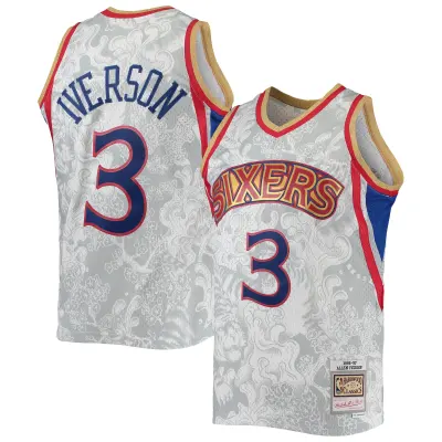 Men's Philadelphia 76ers Allen Iverson White Hardwood Classics 1996/97 Lunar New Year Swingman Jersey 01