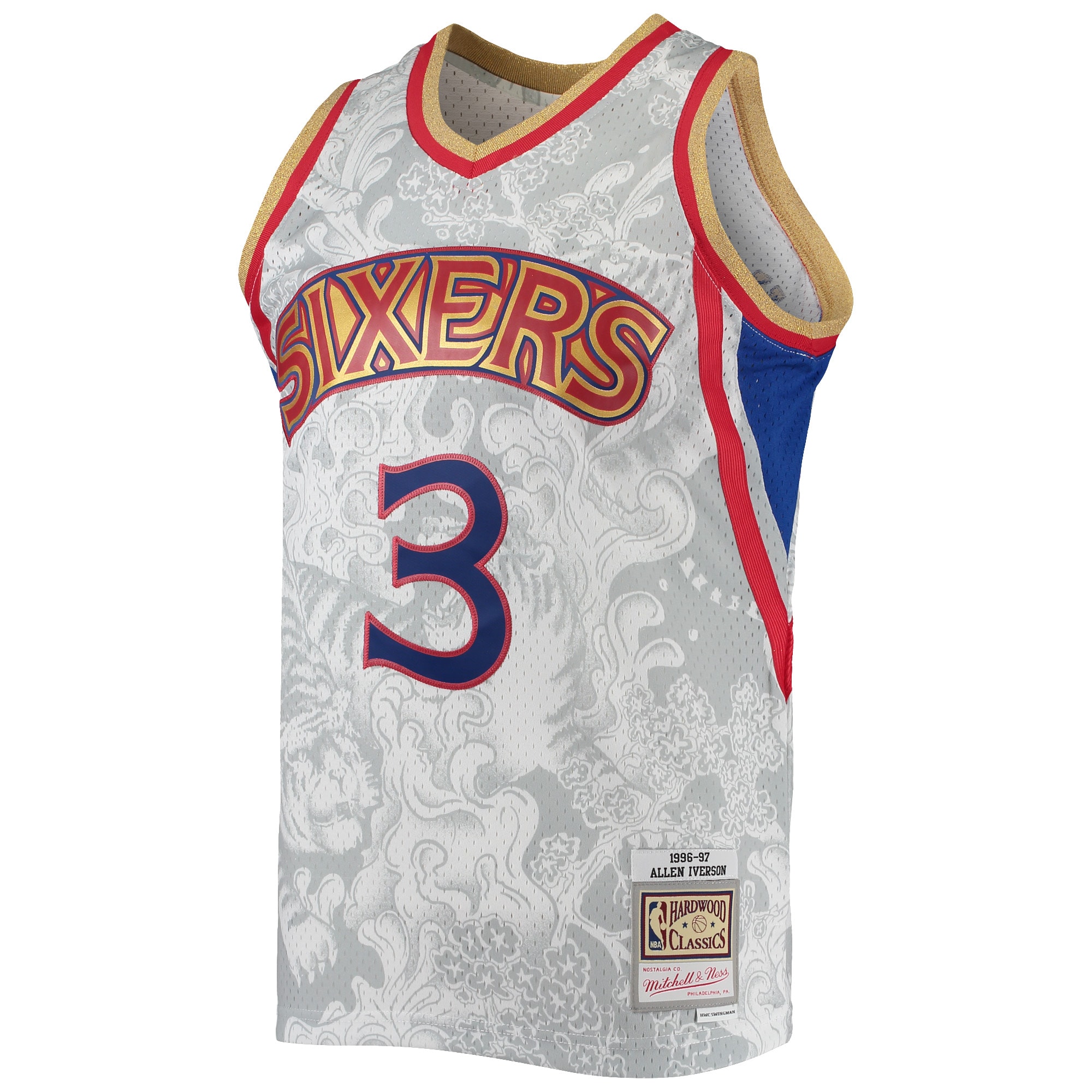 Men's Philadelphia 76ers Allen Iverson White Hardwood Classics 1996/97 Lunar New Year Swingman Jersey