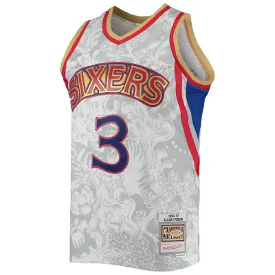 Men's Philadelphia 76ers Allen Iverson White Hardwood Classics 1996/97 Lunar New Year Swingman Jersey 02
