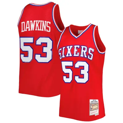 Men's Philadelphia 76ers Darryl Dawkins Red Hardwood Classics 1979/80 Swingman Jersey 01