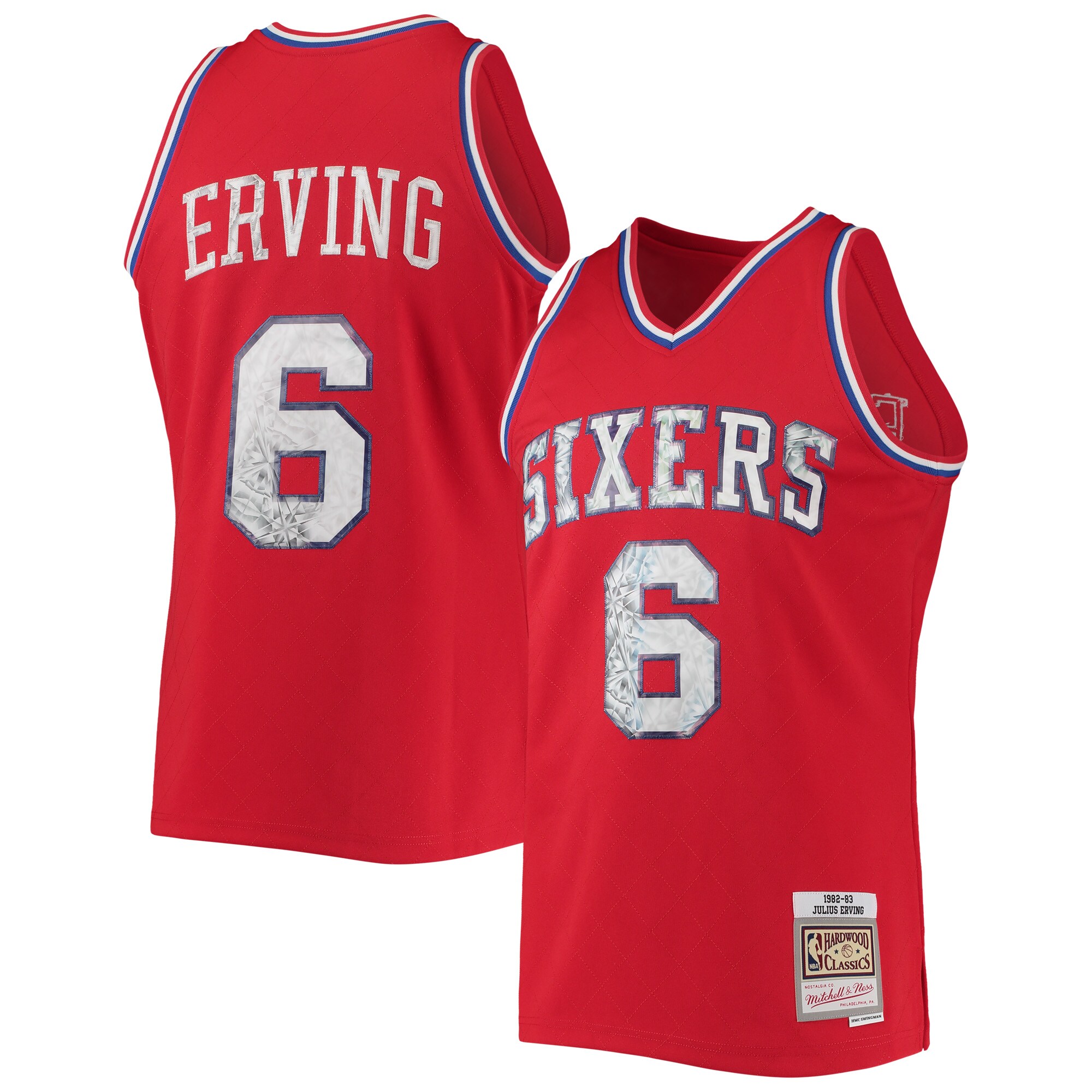 Men's Philadelphia 76ers Julius Erving Red 1982/83 Hardwood Classics NBA 75th Anniversary Diamond Swingman Jersey