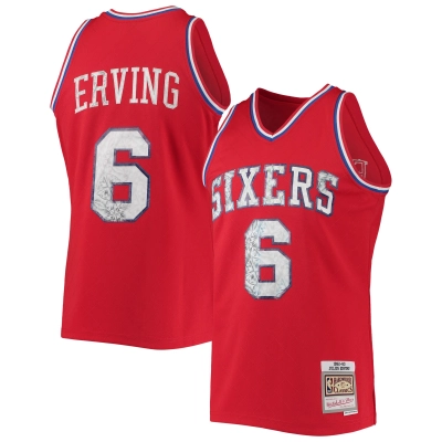 Men's Philadelphia 76ers Julius Erving Red 1982/83 Hardwood Classics NBA 75th Anniversary Diamond Swingman Jersey 01