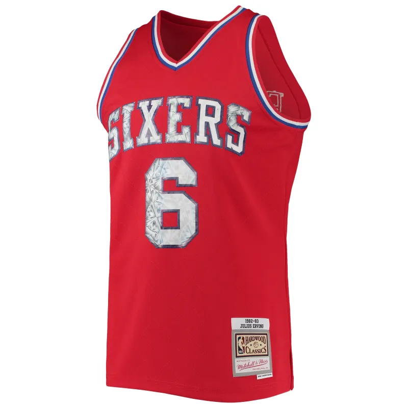 Men's Philadelphia 76ers Julius Erving Red 1982/83 Hardwood Classics NBA 75th Anniversary Diamond Swingman Jersey