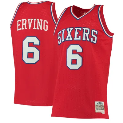 Men's Philadelphia 76ers Julius Erving Red Hardwood Classics Swingman Jersey 01