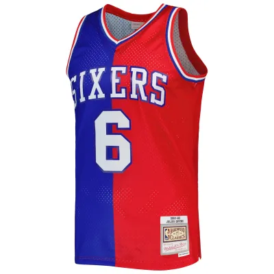 Men's Philadelphia 76ers Julius Erving Royal/Red Hardwood Classics 1982/83 Split Swingman Jersey 02