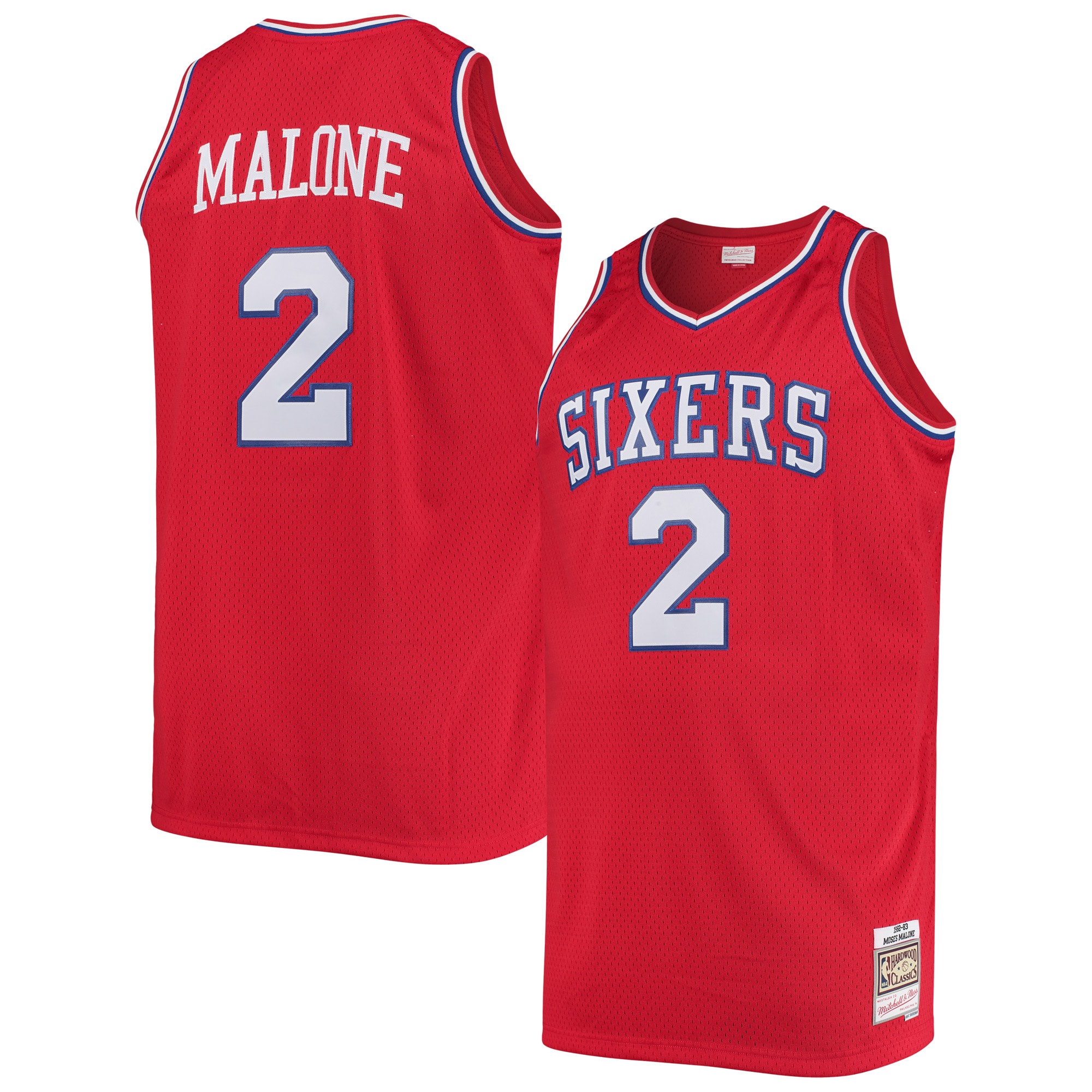 Men's Philadelphia 76ers Moses Malone Red 1982/83 Big & Tall Hardwood Classics Swingman Jersey