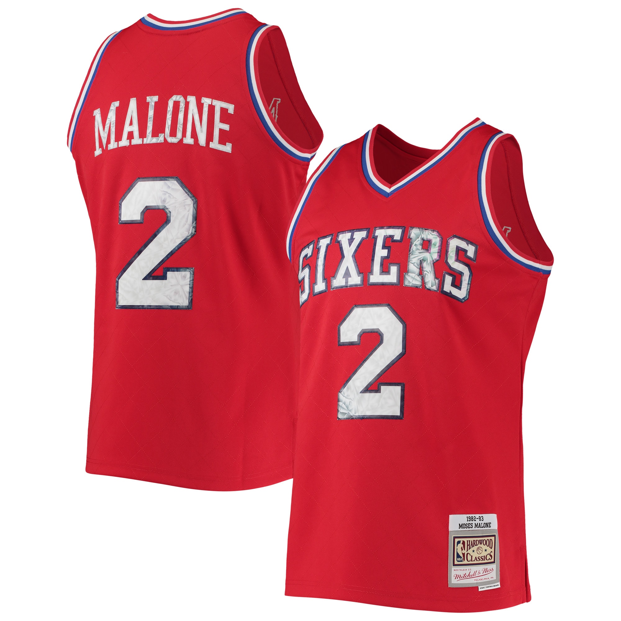 Men's Philadelphia 76ers Moses Malone Red 1982/83 Hardwood Classics NBA 75th Anniversary Diamond Swingman Jersey