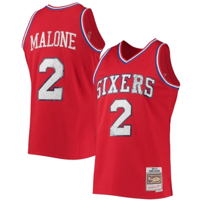 Men's Philadelphia 76ers Moses Malone Red 1982/83 Hardwood Classics NBA 75th Anniversary Diamond Swingman Jersey 01