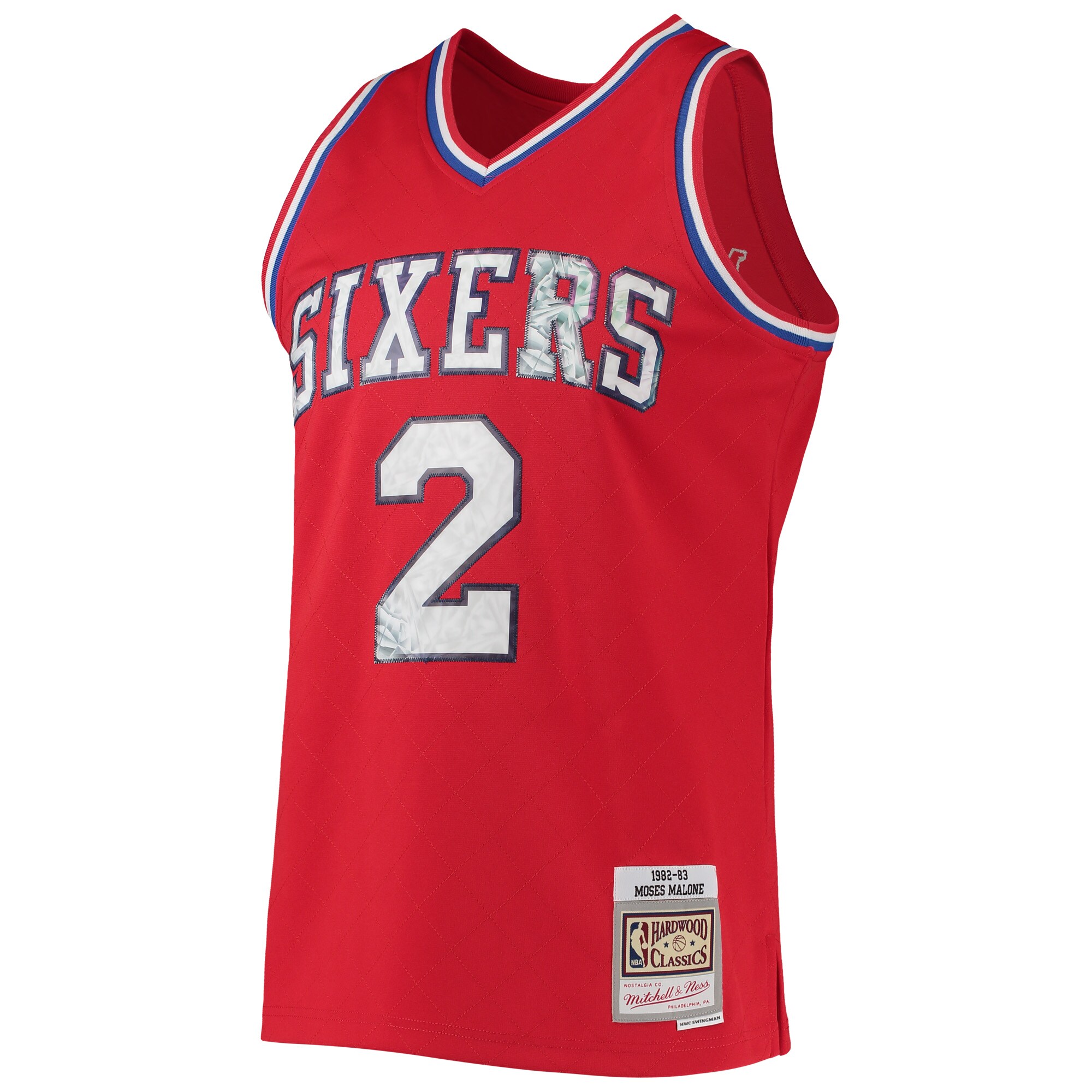 Men's Philadelphia 76ers Moses Malone Red 1982/83 Hardwood Classics NBA 75th Anniversary Diamond Swingman Jersey