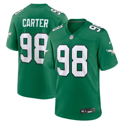 Men's Philadelphia Eagles Jalen Carter Kelly Green Alternate Game Jersey 01