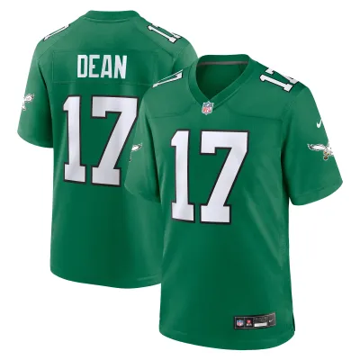 Men's Philadelphia Eagles Nakobe Dean Kelly Green Alternate Game Jersey 01