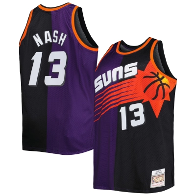Men's Phoenix Suns Steve Nash Purple/Black Big & Tall Hardwood Classics 1996/97 Split Swingman Jersey 01