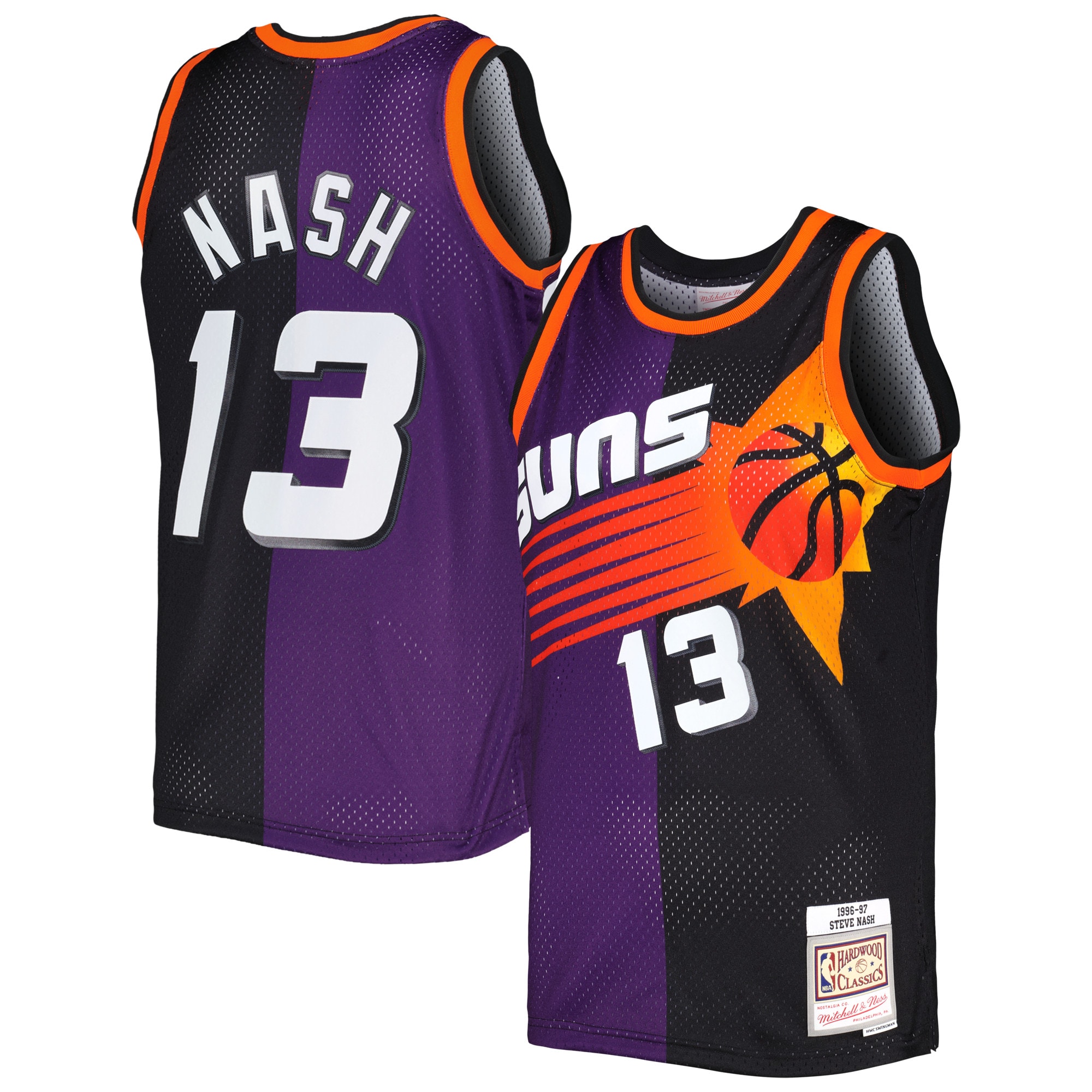 Men's Phoenix Suns Steve Nash Purple/Black Hardwood Classics 1996/97 Split Swingman Jersey
