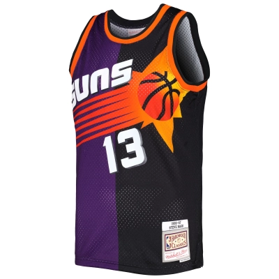Men's Phoenix Suns Steve Nash Purple/Black Hardwood Classics 1996/97 Split Swingman Jersey 02