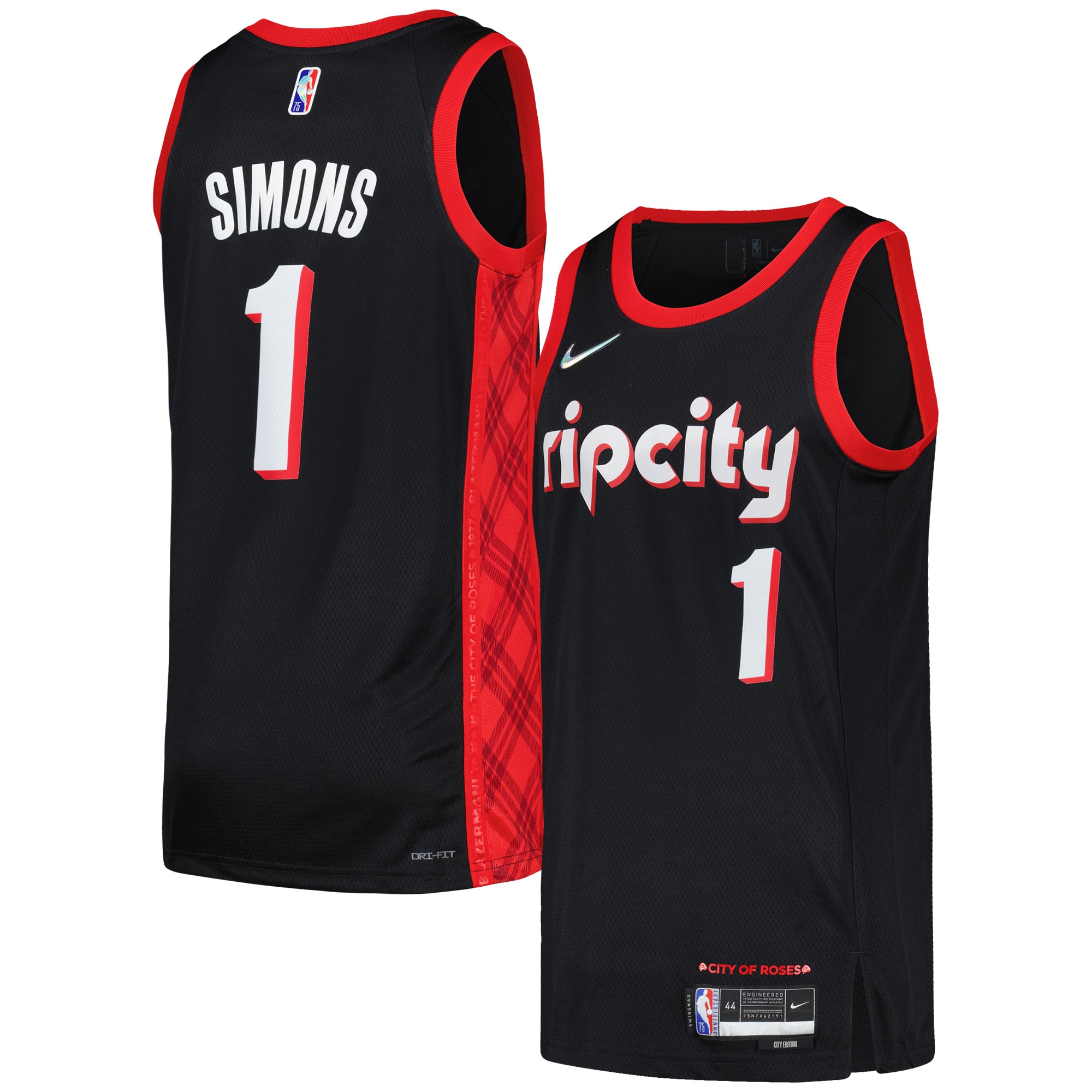 Men's Portland Trail Blazers Anfernee Simons Black Swingman Jersey - City Edition
