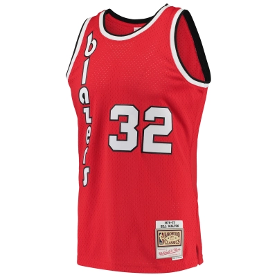 Men's Portland Trail Blazers Bill Walton Red 1976/77 Hardwood Classics Swingman Jersey 02