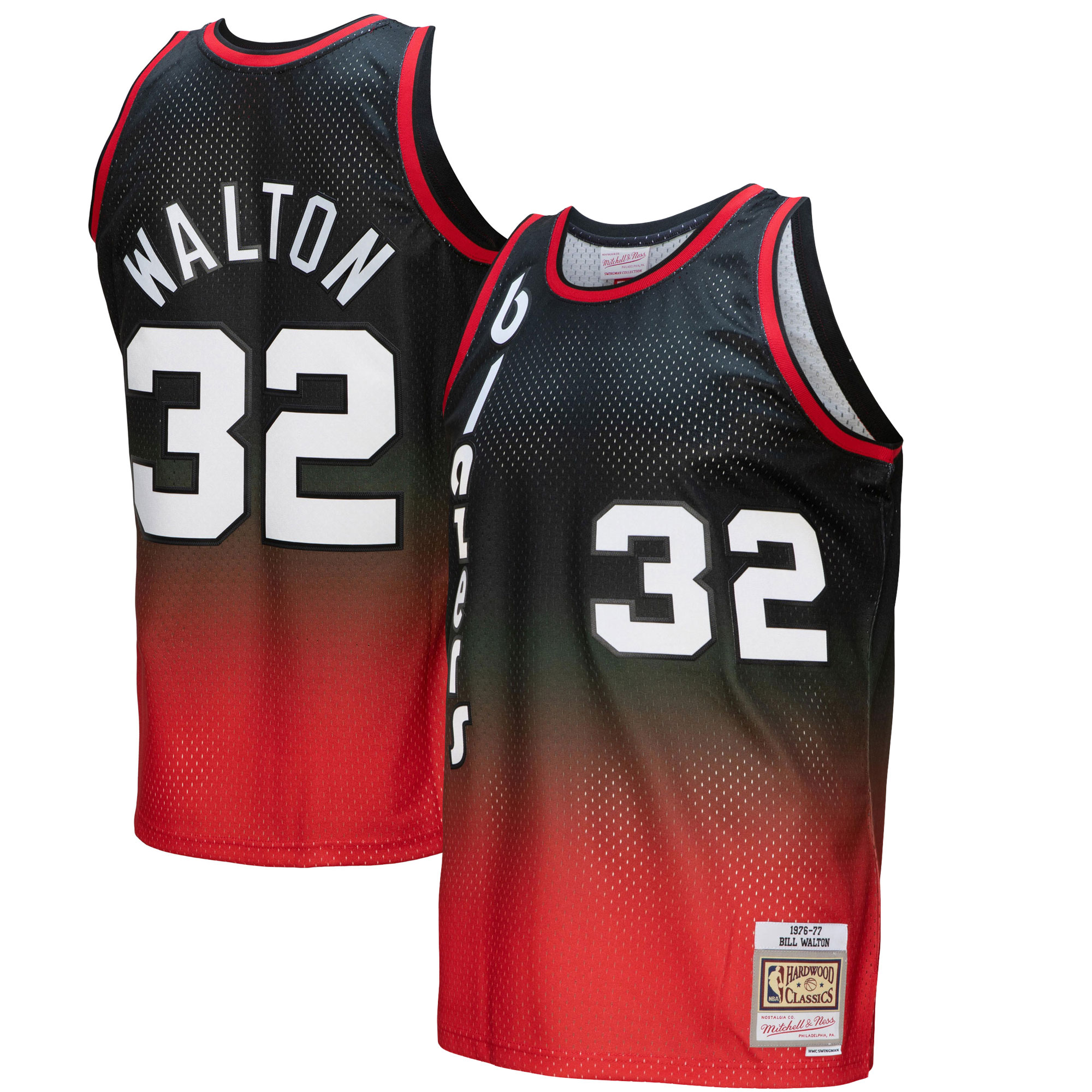 Men's Portland Trail Blazers Bill Walton Red/Black 1976/77 Hardwood Classics Fadeaway Swingman Jersey