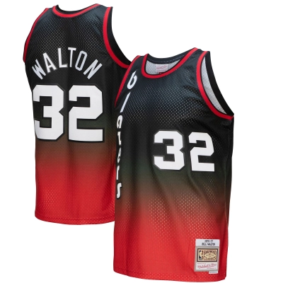 Men's Portland Trail Blazers Bill Walton Red/Black 1976/77 Hardwood Classics Fadeaway Swingman Jersey 01