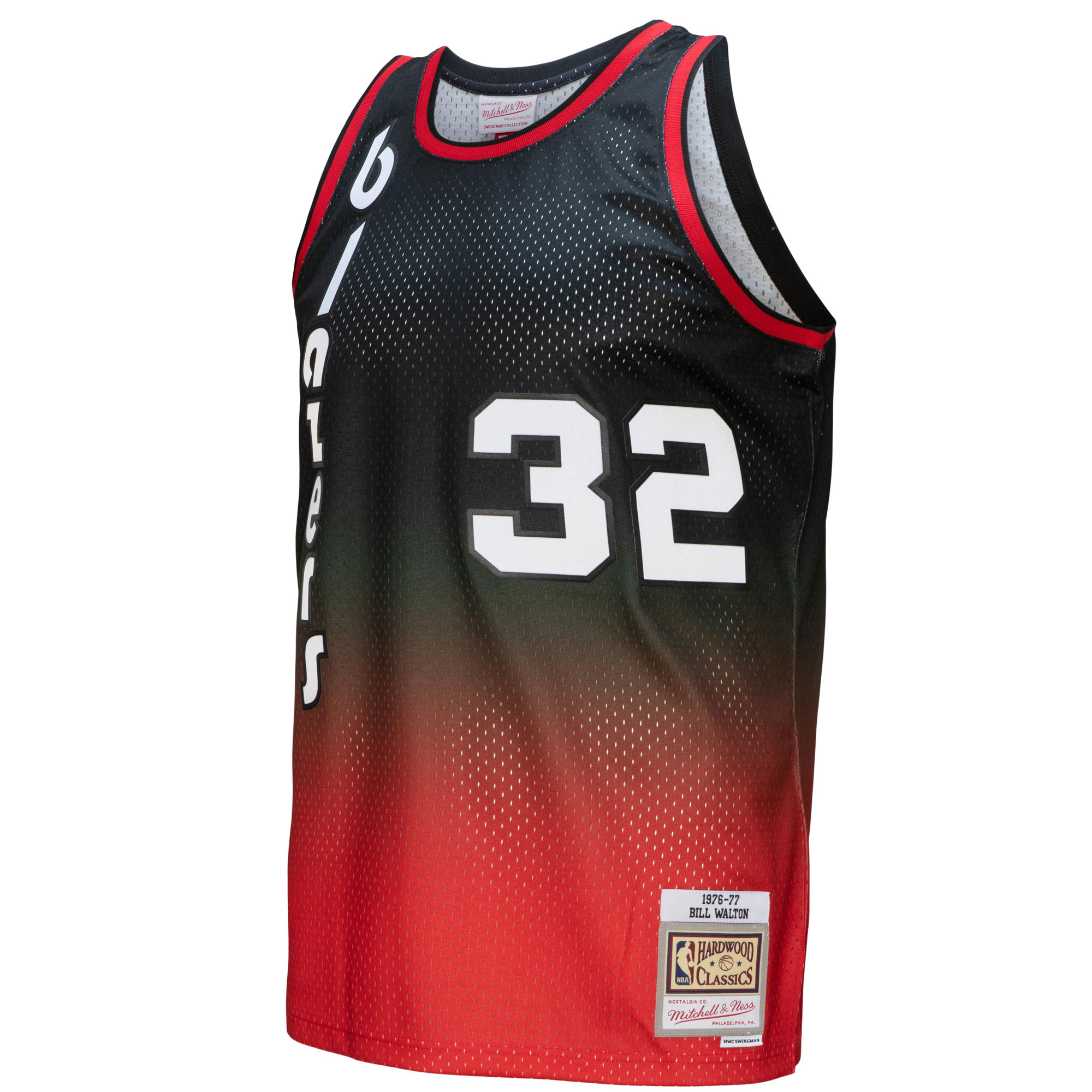 Men's Portland Trail Blazers Bill Walton Red/Black 1976/77 Hardwood Classics Fadeaway Swingman Jersey