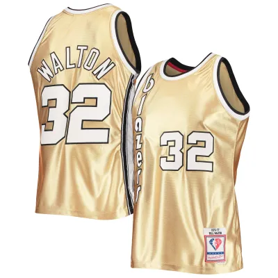 Men's Portland Trail Blazers Bill Walton Gold 75th Anniversary 1976/77 Hardwood Classics Swingman Jersey 01