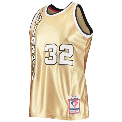 Men's Portland Trail Blazers Bill Walton Gold 75th Anniversary 1976/77 Hardwood Classics Swingman Jersey 02