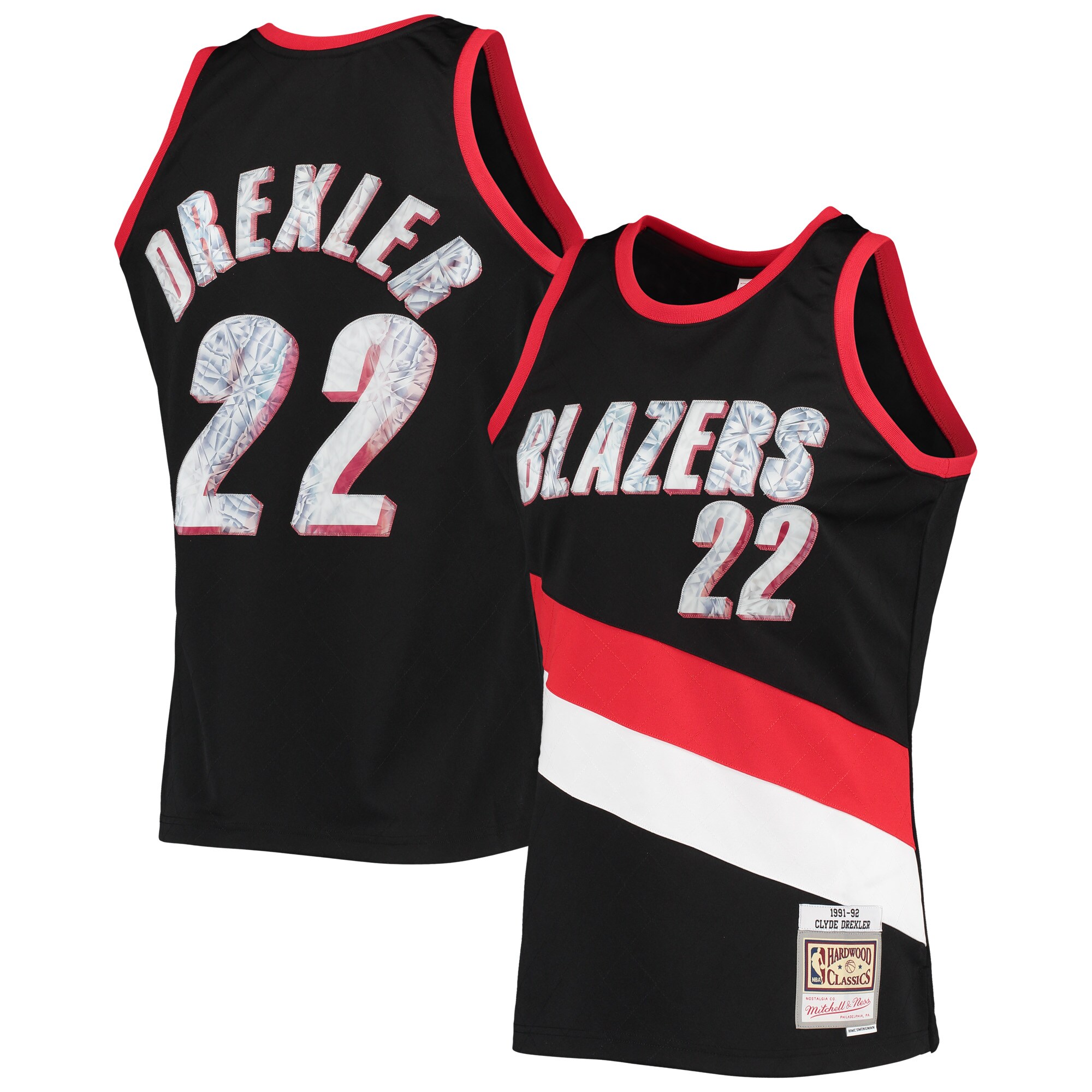 Men's Portland Trail Blazers Clyde Drexler Black 1991/92 Hardwood Classics NBA 75th Anniversary Diamond Swingman Jersey