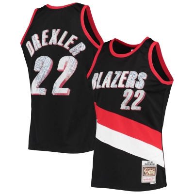 Men's Portland Trail Blazers Clyde Drexler Black 1991/92 Hardwood Classics NBA 75th Anniversary Diamond Swingman Jersey 01