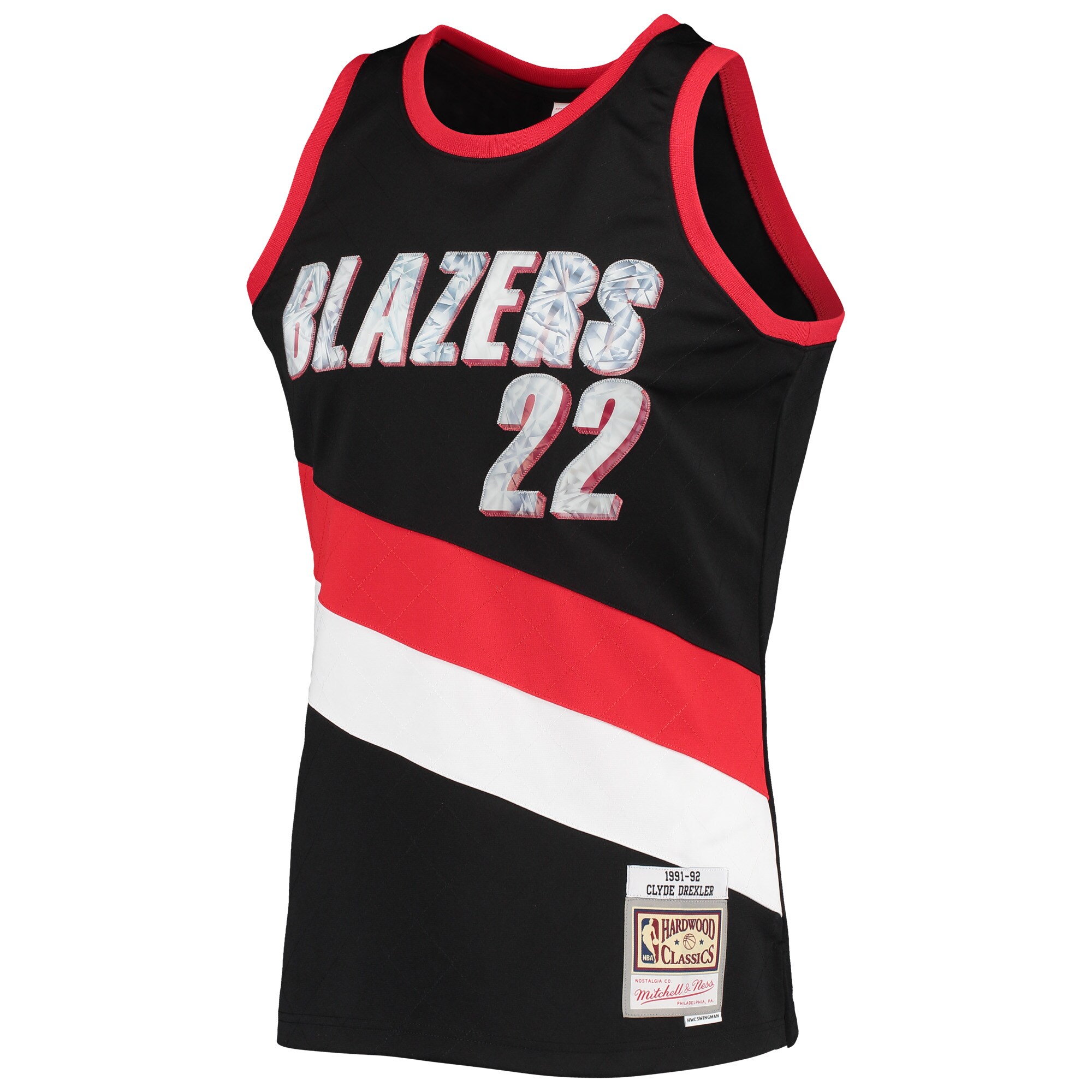 Men's Portland Trail Blazers Clyde Drexler Black 1991/92 Hardwood Classics NBA 75th Anniversary Diamond Swingman Jersey