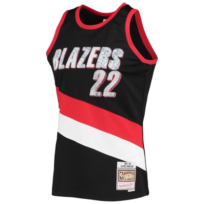 Men's Portland Trail Blazers Clyde Drexler Black 1991/92 Hardwood Classics NBA 75th Anniversary Diamond Swingman Jersey 02