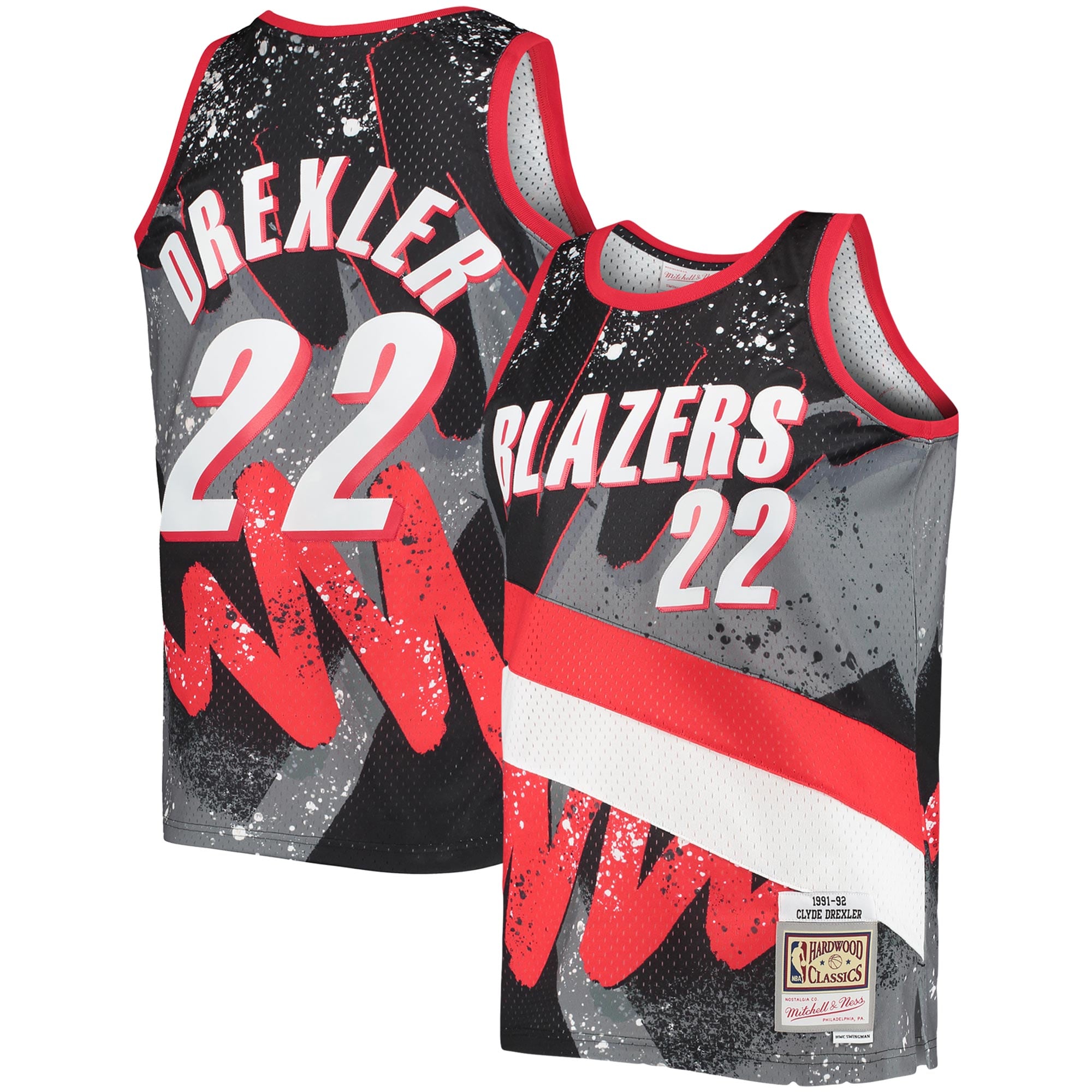 Men's Portland Trail Blazers Clyde Drexler Black Hardwood Classics 1991/92 Hyper Hoops Swingman Jersey