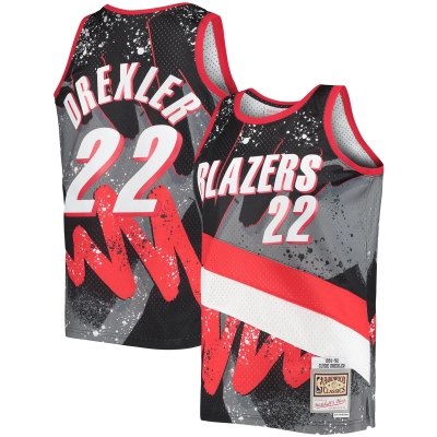 Men's Portland Trail Blazers Clyde Drexler Black Hardwood Classics 1991/92 Hyper Hoops Swingman Jersey 01