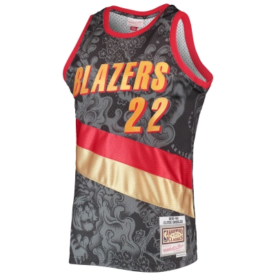 Men's Portland Trail Blazers Clyde Drexler Black Hardwood Classics 1991/92 Lunar New Year Swingman Jersey 02