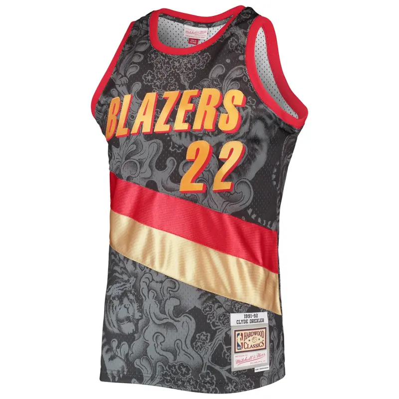 Men's Portland Trail Blazers Clyde Drexler Black Hardwood Classics 1991/92 Lunar New Year Swingman Jersey
