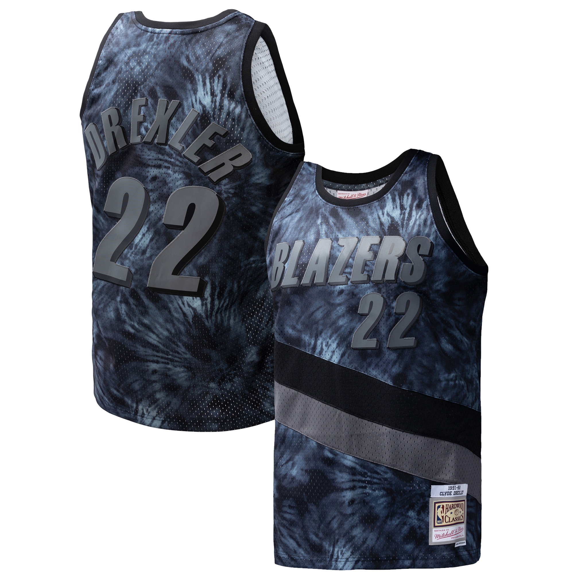 Men's Portland Trail Blazers Clyde Drexler Black Hardwood Classics 1991/92 Tie-Dye Swingman Jersey