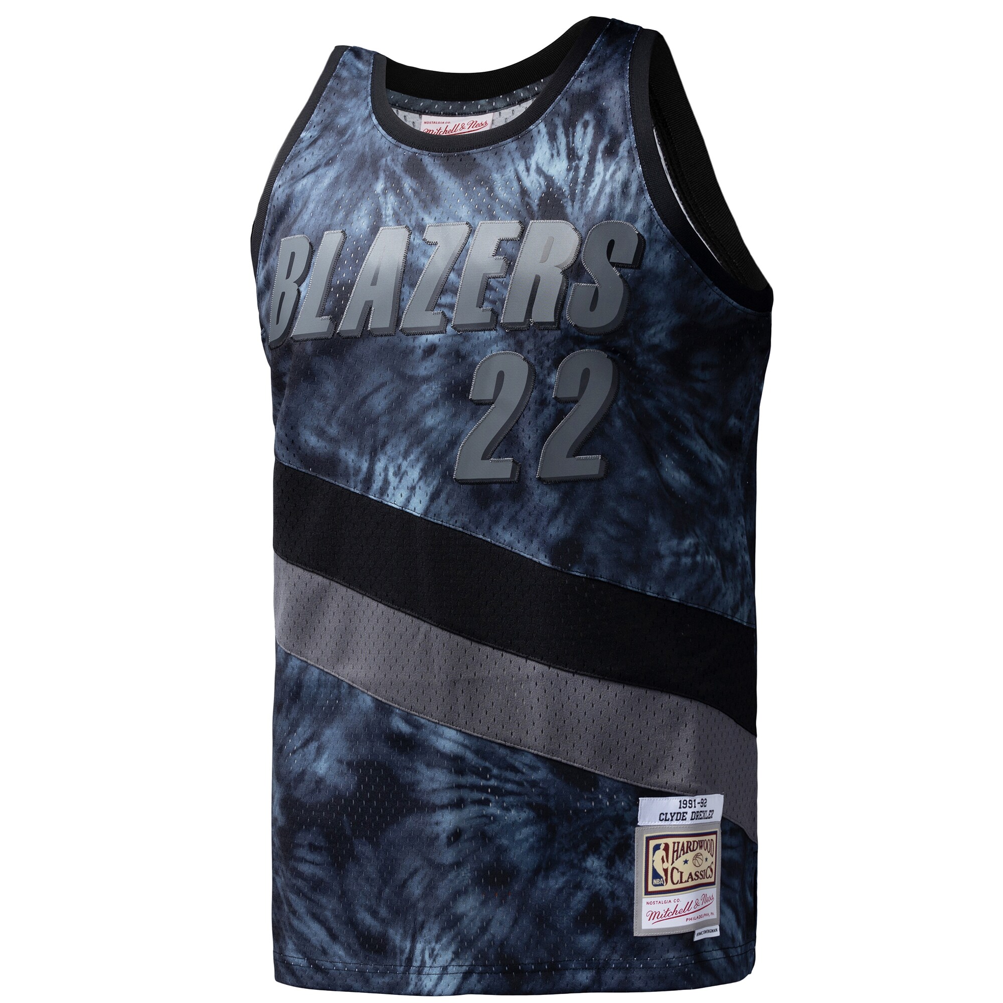 Men's Portland Trail Blazers Clyde Drexler Black Hardwood Classics 1991/92 Tie-Dye Swingman Jersey