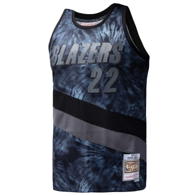Men's Portland Trail Blazers Clyde Drexler Black Hardwood Classics 1991/92 Tie-Dye Swingman Jersey 02