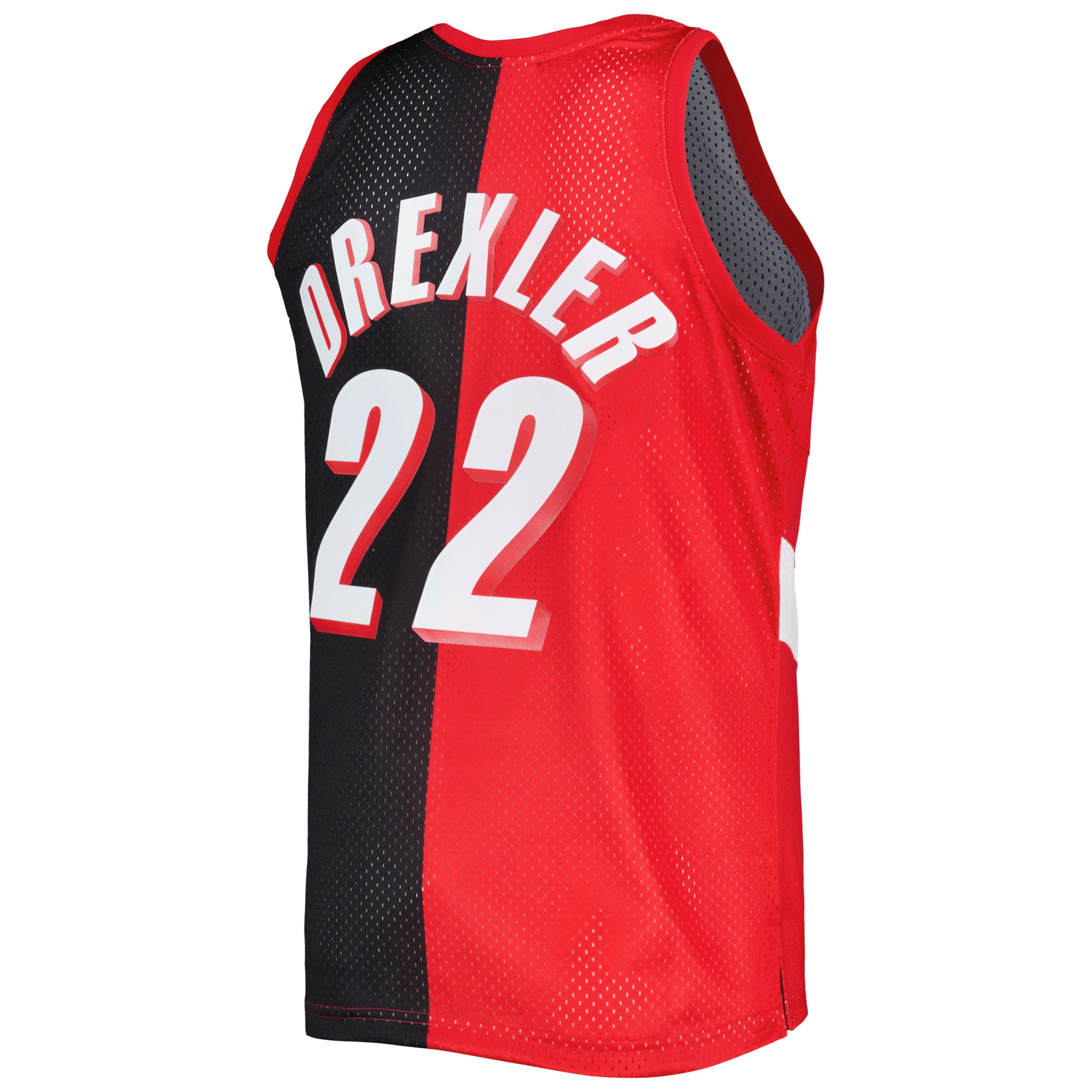 Men's Portland Trail Blazers Clyde Drexler Red/Black Hardwood Classics 1991/92 Split Swingman Jersey