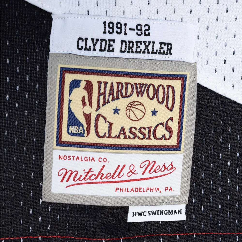 Men's Portland Trail Blazers Clyde Drexler Red/Black Hardwood Classics 1991/92 Split Swingman Jersey