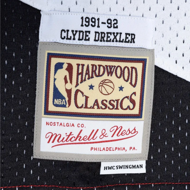 Men's Portland Trail Blazers Clyde Drexler Red/Black Hardwood Classics 1991/92 Split Swingman Jersey