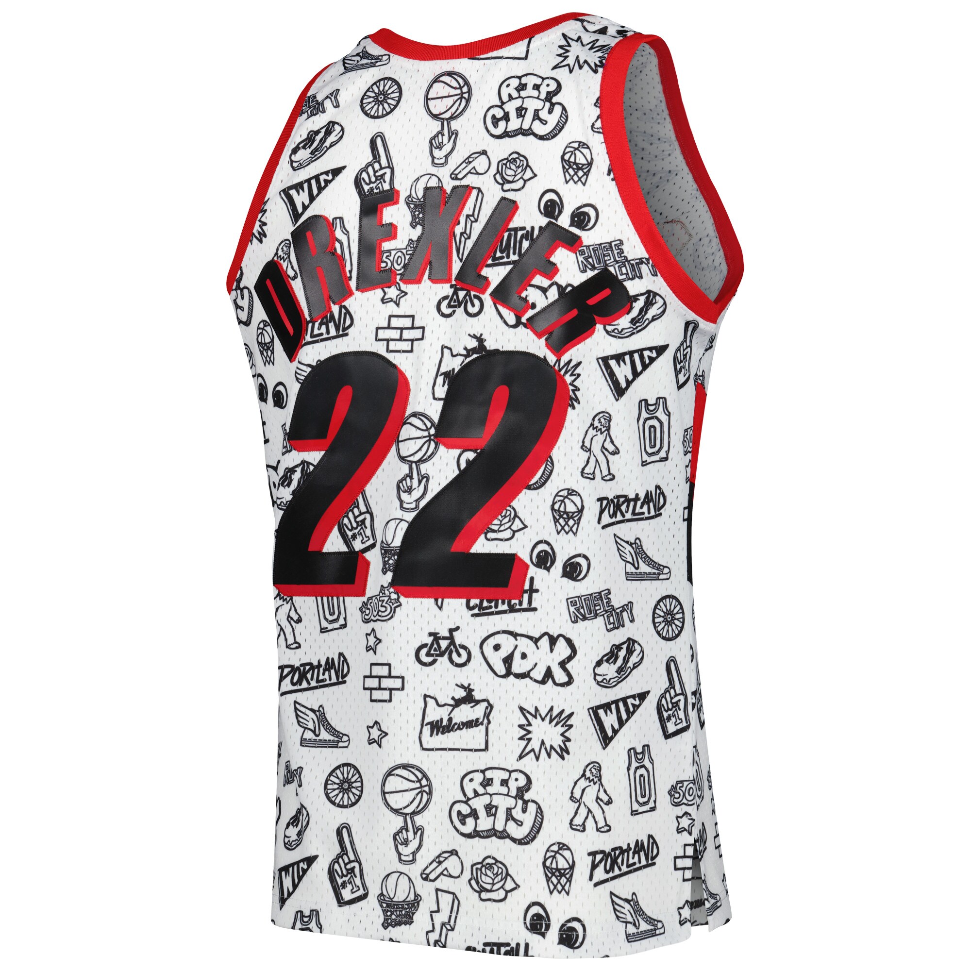 Men's Portland Trail Blazers Clyde Drexler White 1991-92 Hardwood Classics Doodle Swingman Jersey