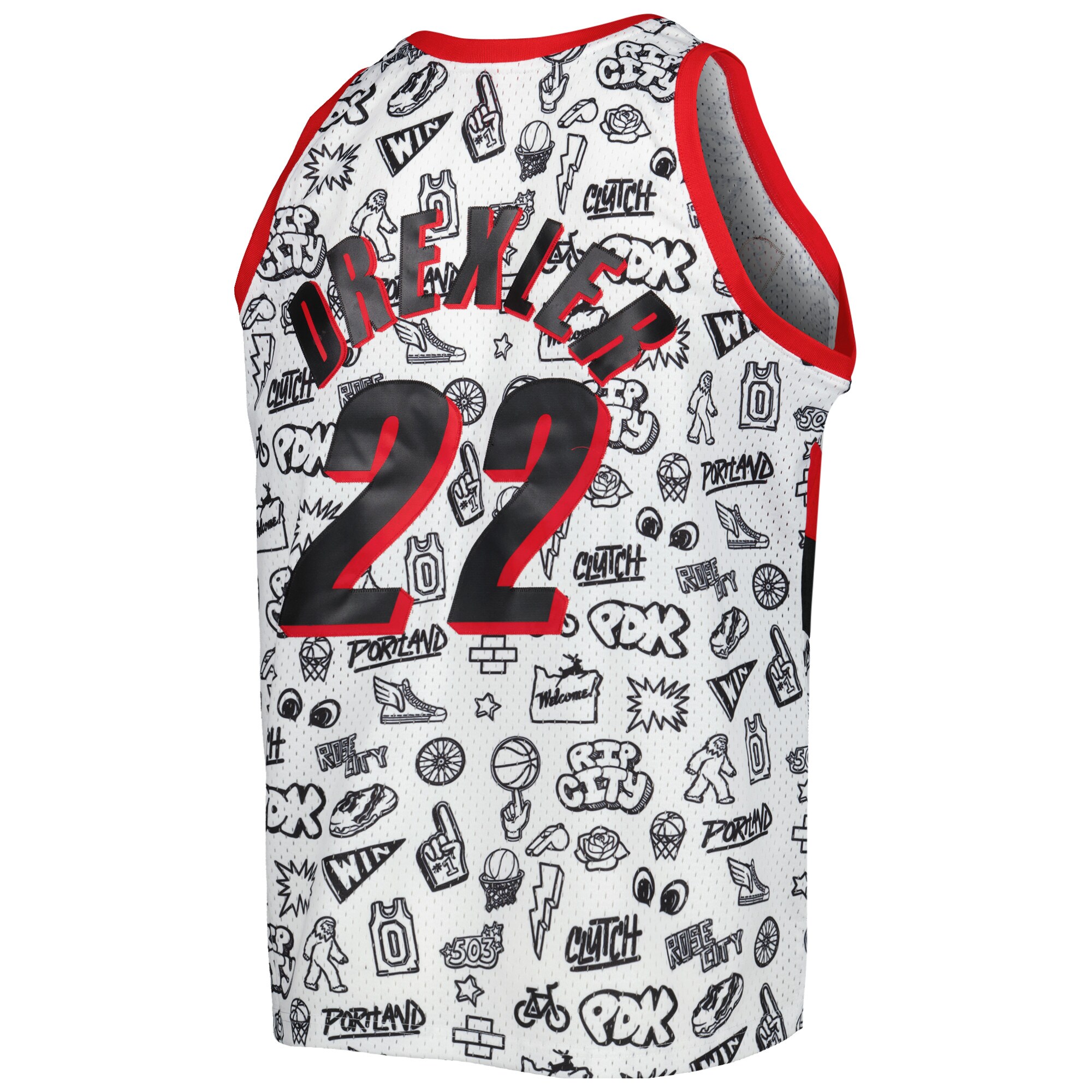 Men's Portland Trail Blazers Clyde Drexler White 1991/92 Hardwood Classics Doodle Swingman Player Jersey