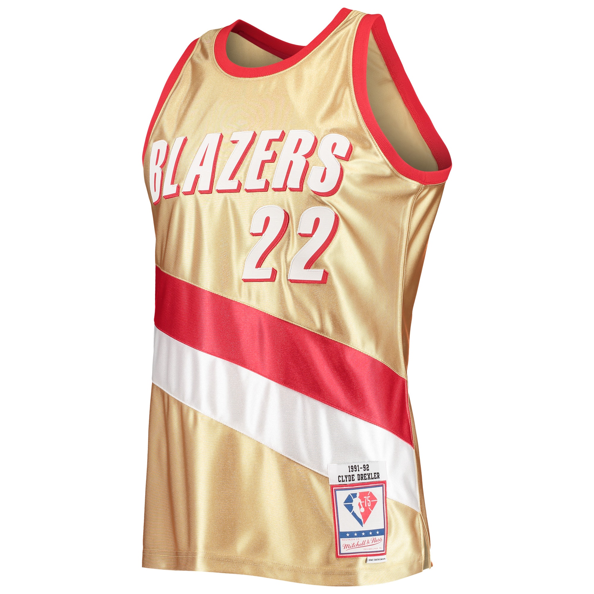 Men's Portland Trail Blazers Clyde Drexler Gold 75th Anniversary 1991/92 Hardwood Classics Swingman Jersey