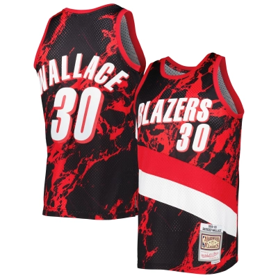 Men's Portland Trail Blazers Rasheed Wallace Black 1999/00 Hardwood Classics Marble Swingman Jersey 01