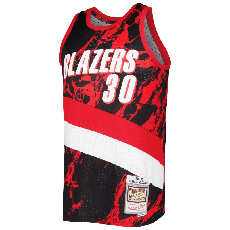 Men's Portland Trail Blazers Rasheed Wallace Black 1999/00 Hardwood Classics Marble Swingman Jersey