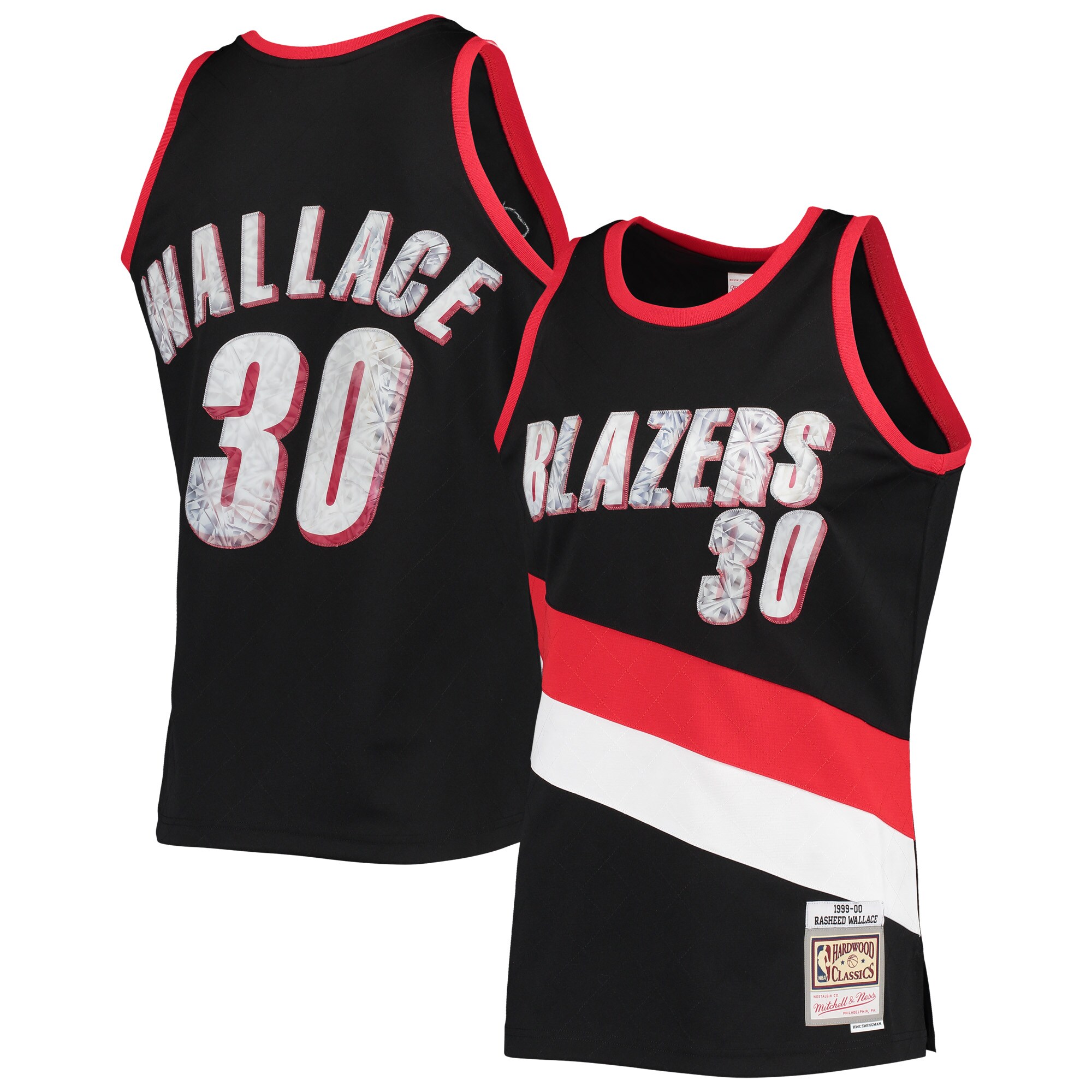 Men's Portland Trail Blazers Rasheed Wallace Black 1999/00 Hardwood Classics NBA 75th Anniversary Diamond Swingman Jersey