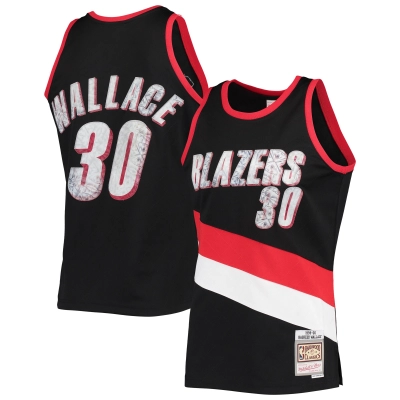 Men's Portland Trail Blazers Rasheed Wallace Black 1999/00 Hardwood Classics NBA 75th Anniversary Diamond Swingman Jersey 01
